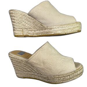 KANNA Suede Snake Embossed Espadrille Wedge Platform Mules Womens 40 9.5 Beige